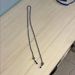 Blue Beaded Necklace with Gold Accents